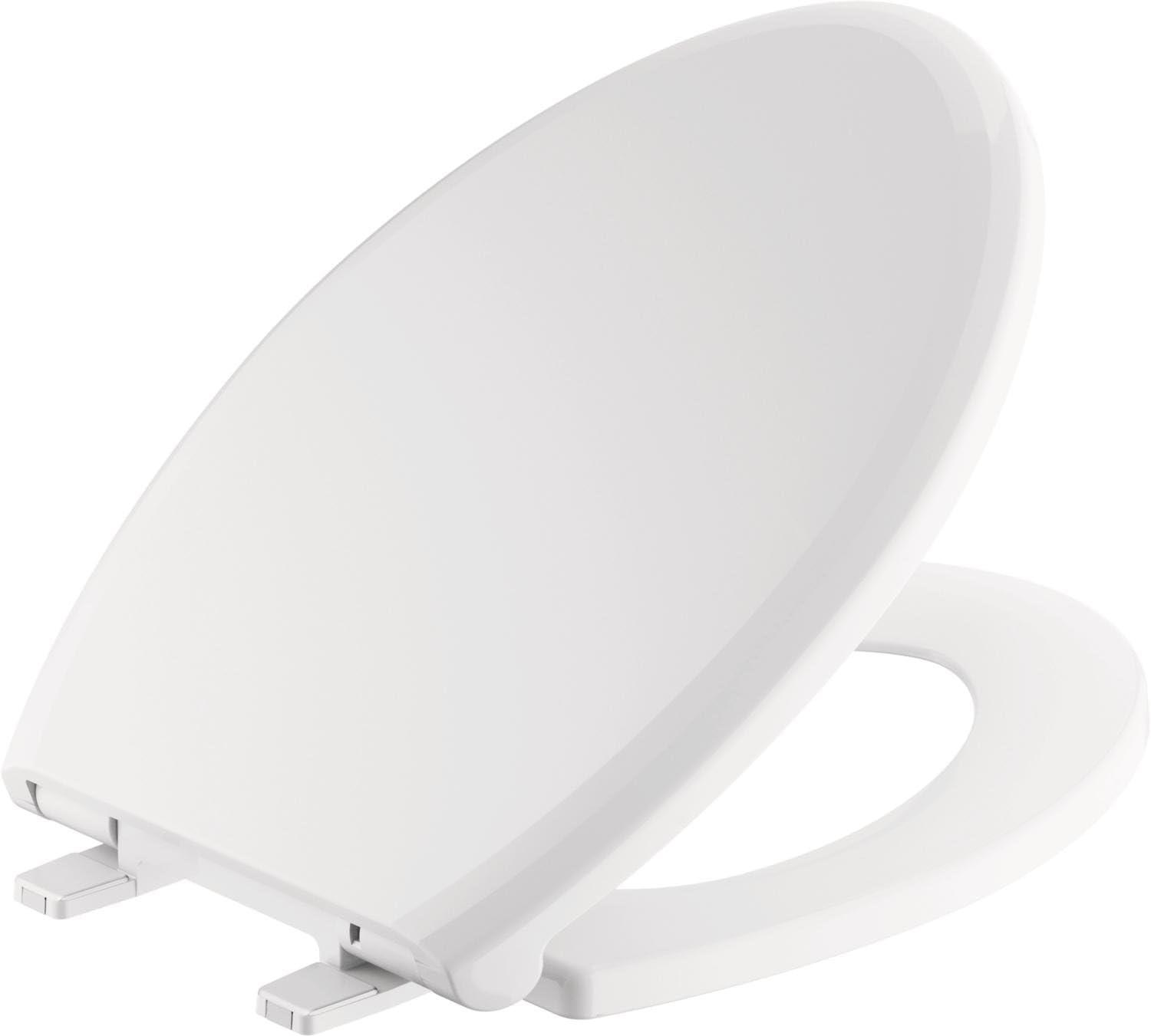 White Elongated Plastic Toilet Seat with NoSlip Bumpers