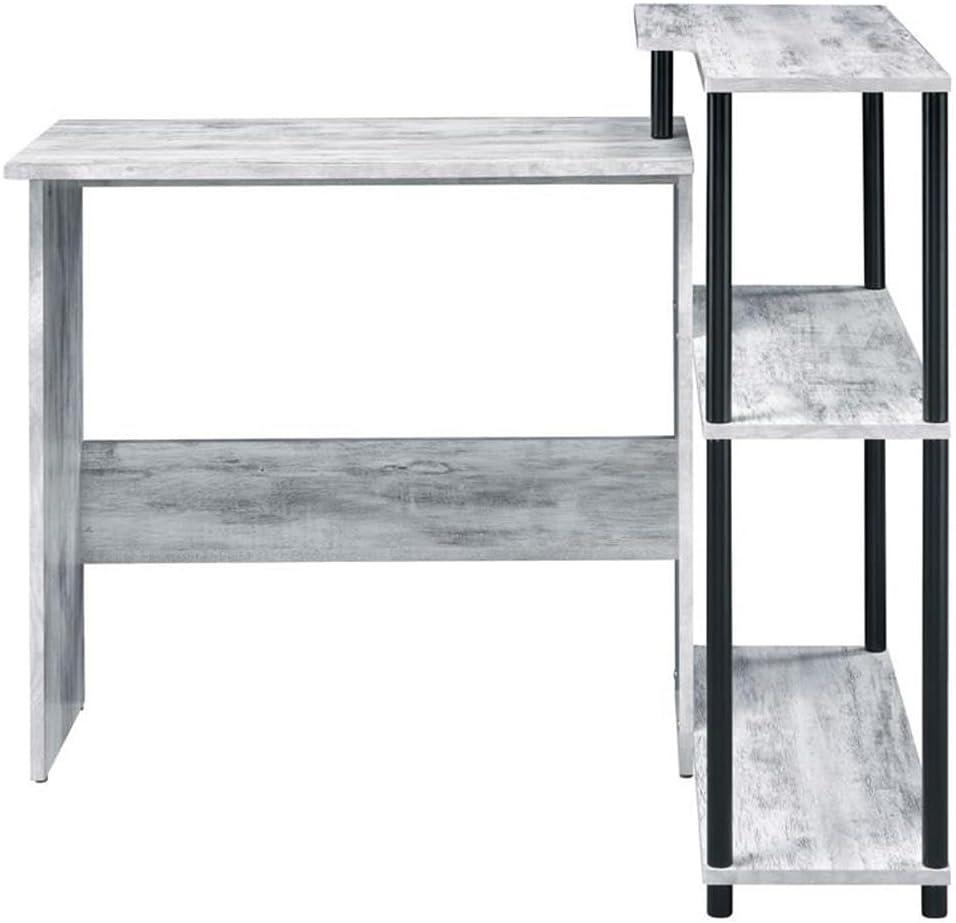 Ievi Writing Desk Weathered White/Black - Acme Furniture: Metal Frame, Open Shelf Storage, Space-Saving Design