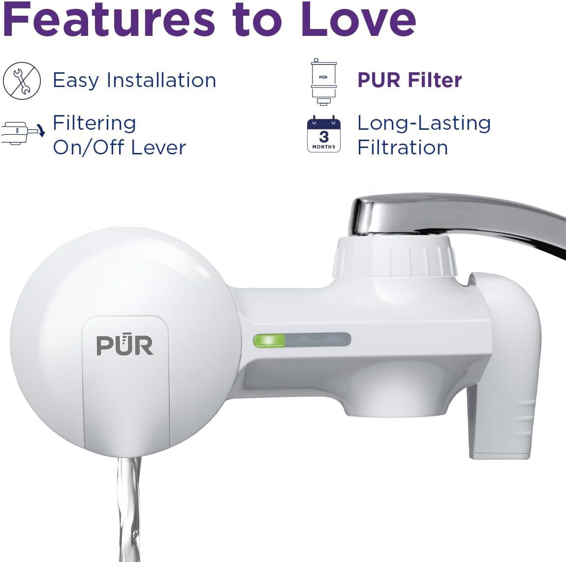 PUR Faucet Mount Water Filtration System, Powerful Filtration with Lead Reduction, Horizontal, White, PFM150W