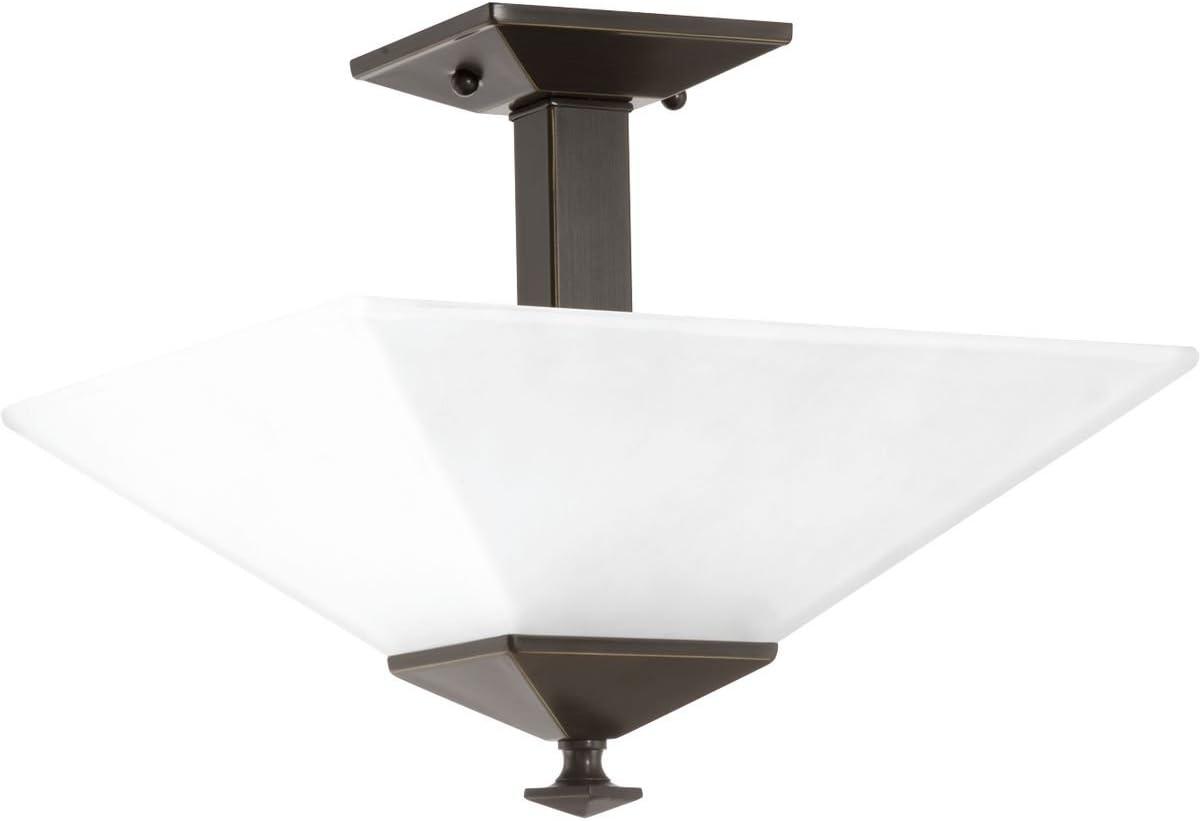 Progress Lighting Clifton Heights 2-Light Semi-Flush, Antique Bronze, Etched Square Glass Shade