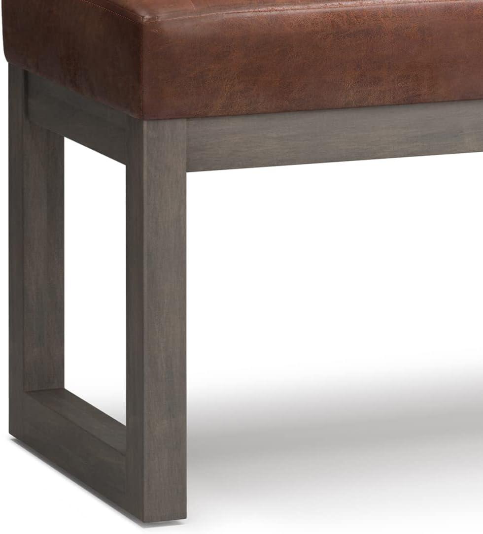 Simpli Home Casey 48"W Distressed Vegan Leather Ottoman Bench with Quilted Vertical Stitching