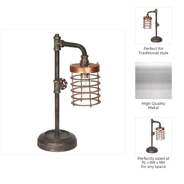 Sagebrook Home Industrial Style Metal Pipe Table Lamp, Bulb Included, Battery Operated, Black and Copper, 17.75"H