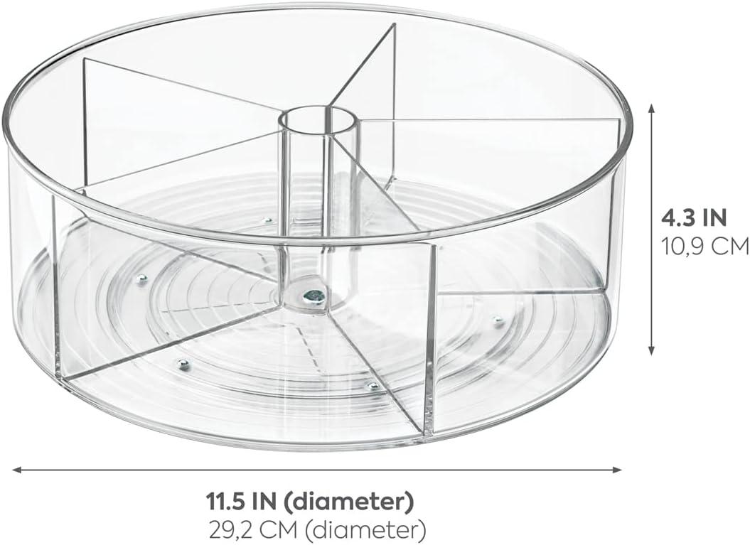 Clear Recycled Plastic Divided Lazy Susan Turntable Organizer, 11.5"