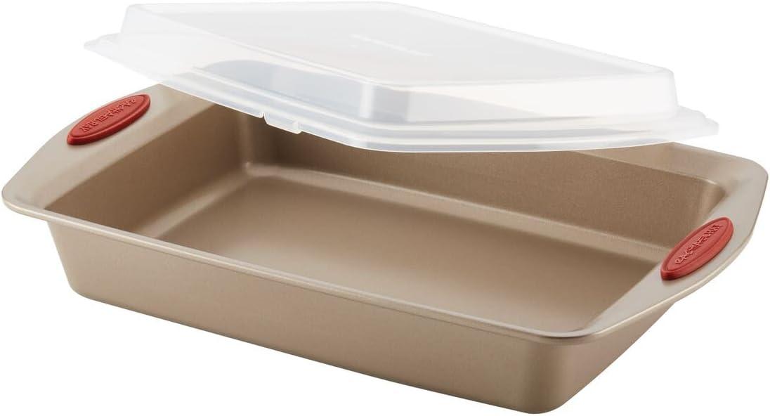 Rachael Ray Cucina Nonstick Bakeware Baking Pans Set, 10 Piece, Latte Brown and Cranberry Red