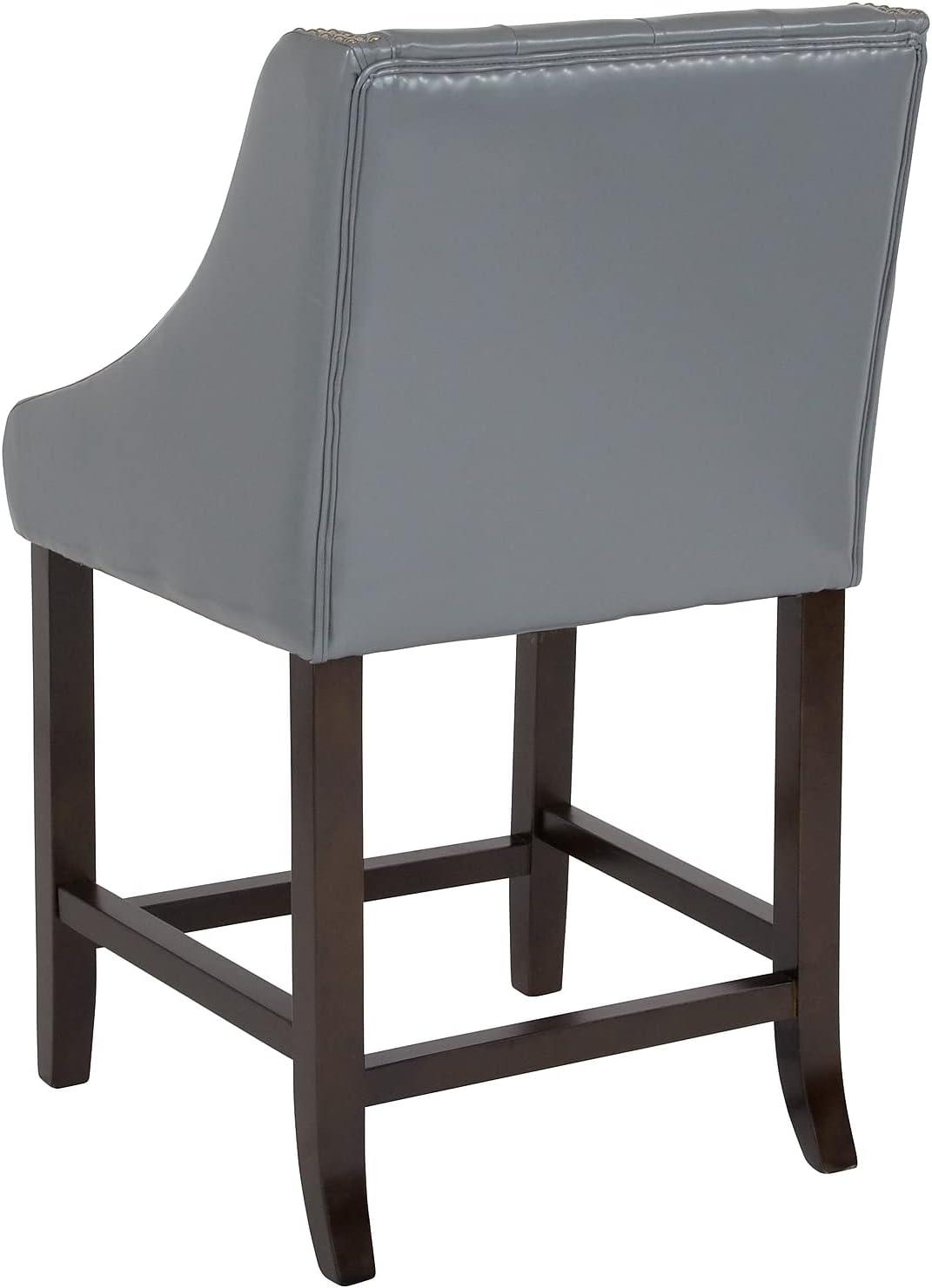 Flash Furniture Carmel Series 24" High Transitional Tufted Walnut Counter Height Stool with Accent Nail Trim