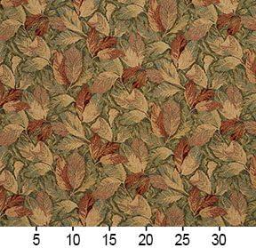 Green and Burgundy Floral Tapestry Upholstery Fabric by the Yard