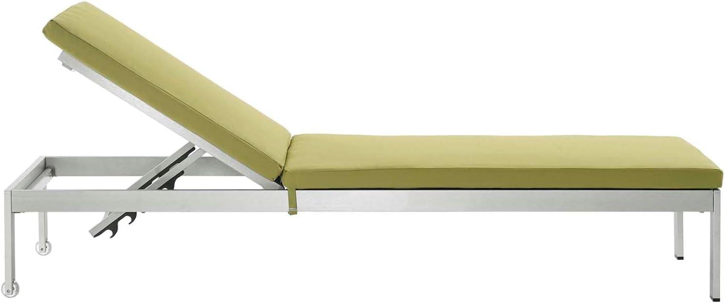 Modway Shore Aluminum Outdoor Patio Chaise Lounge in Silver/Peridot Green