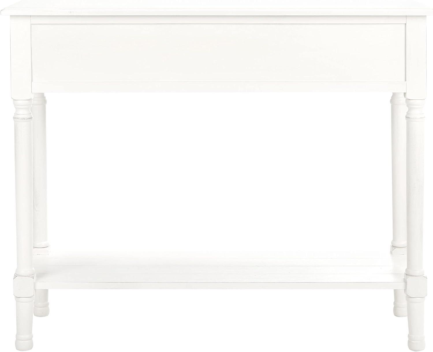 Distressed White Wood & Metal Console Table with Dual Drawers