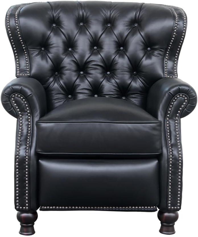 Presidential Black Leather Handcrafted Recliner with Wood Accents