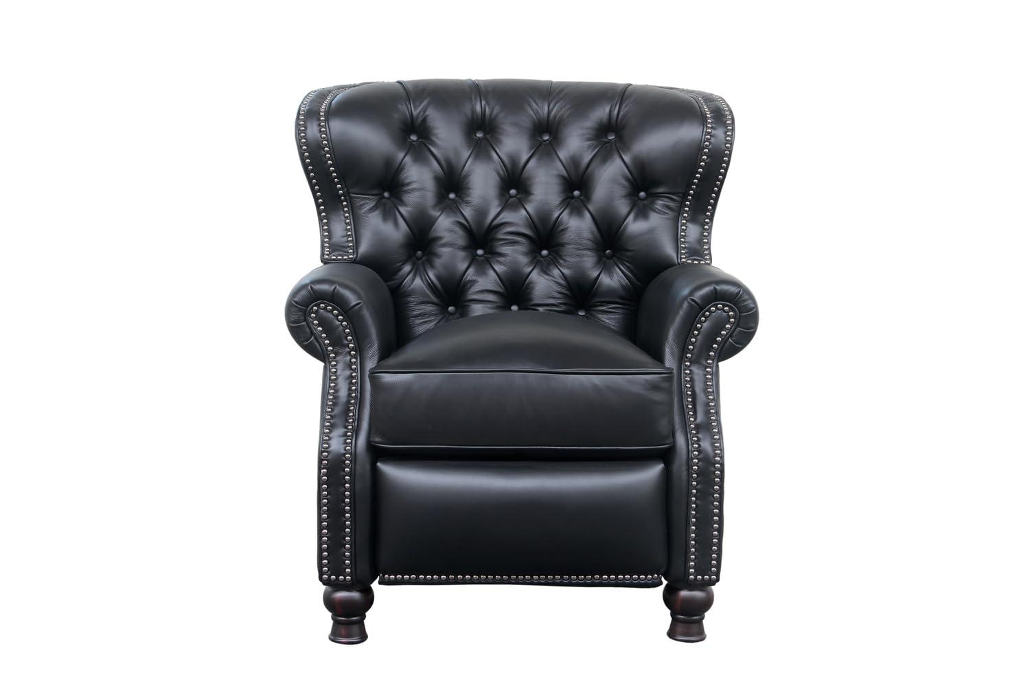 Presidential Black Leather Handcrafted Recliner with Wood Accents