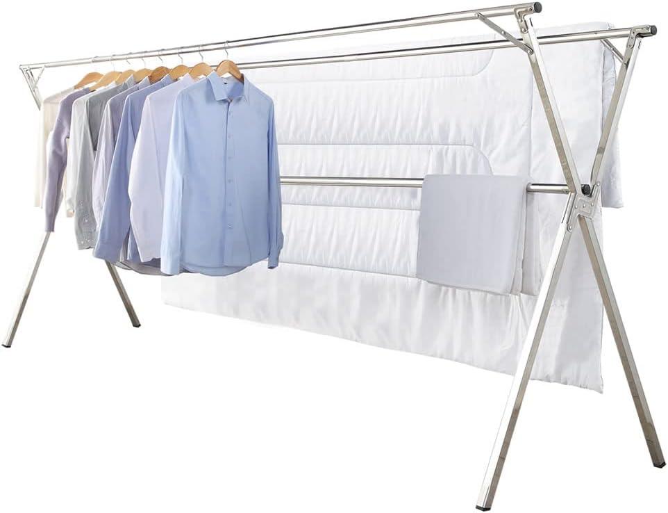 Clothes Drying Rack for Laundry Foldable,Stainless Steel Laundry Drying Rack for Indoor Outdoor,Foldable Easy Storage Clothes Rack for Drying, Garment Rack Space Saving, 63 Inches