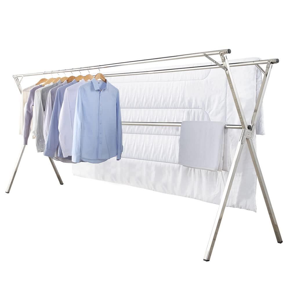 Clothes Drying Rack for Laundry Foldable,Stainless Steel Laundry Drying Rack for Indoor Outdoor,Foldable Easy Storage Clothes Rack for Drying, Garment Rack Space Saving, 63 Inches