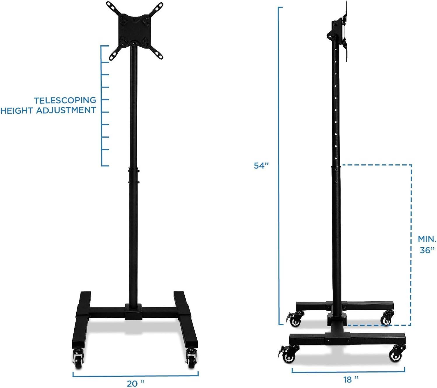 Black Adjustable Mobile TV Stand with Locking Wheels for 13"-42" Screens