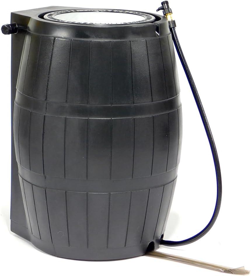 FCMP Outdoor RC4000-BLK 50 Gallon Flat Back Outdoor Home Rain Catcher Water Storage Collection Barrel for Watering Outdoor Plants and Gardens, Black