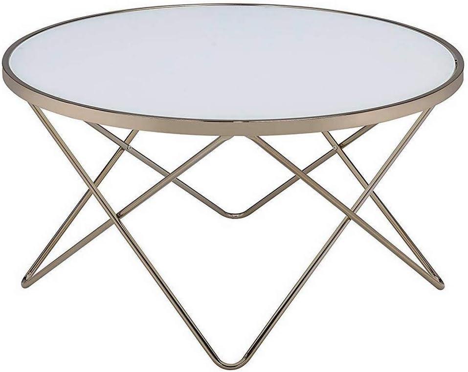 Coffee Table Frosted Champagne - Acme Furniture: 18" High, Laminated Glass, Metal Base