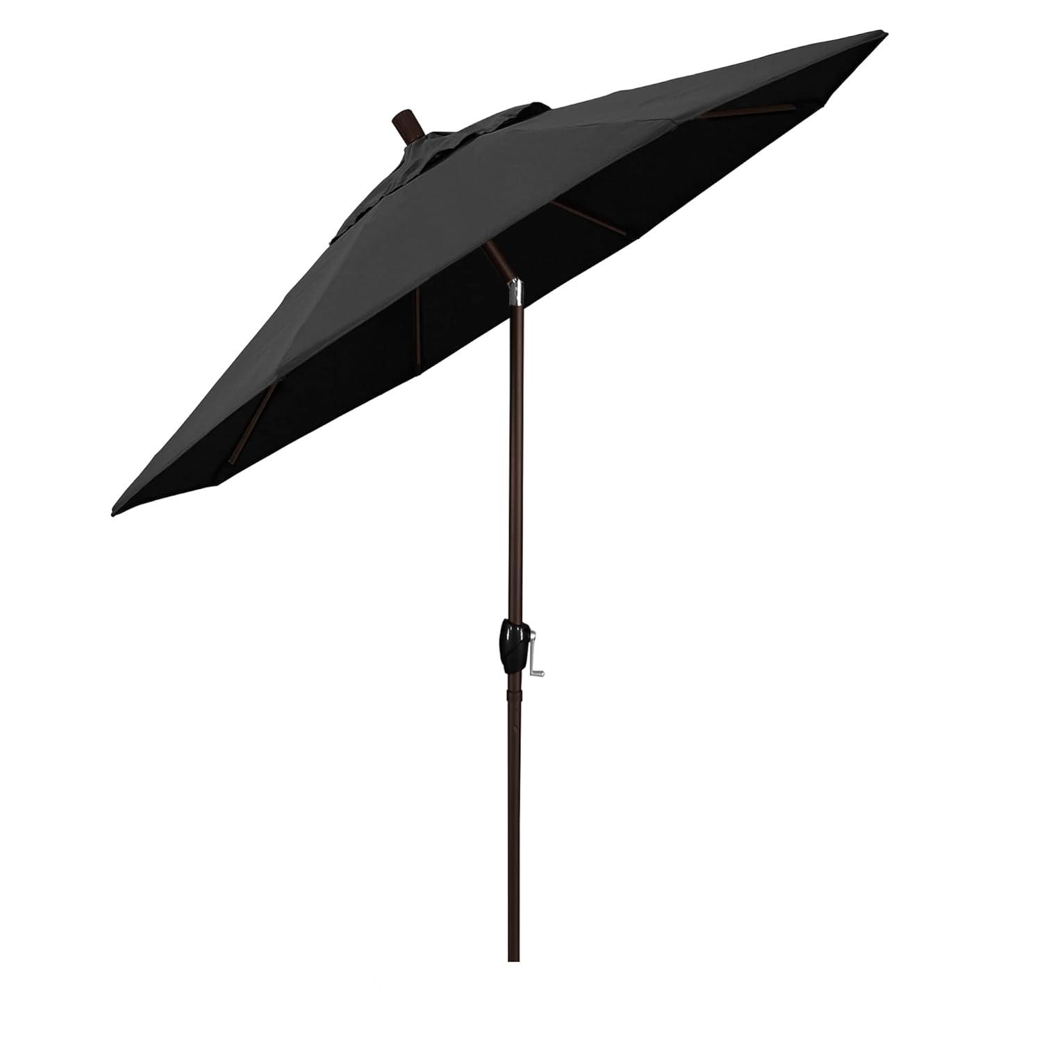 California Umbrella 7.5' Round Aluminum Market Umbrella, Crank Lift, Push Button Tilt, Bronze Pole, Canvas Black
