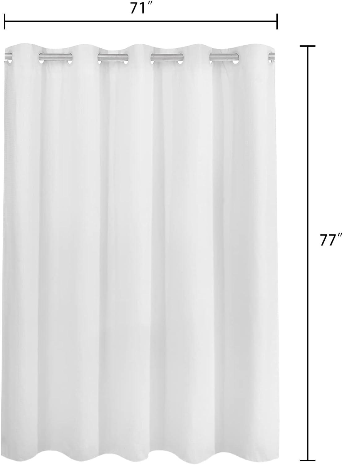 White Waffle Weave Fabric Shower Curtain with Snap-in Liner