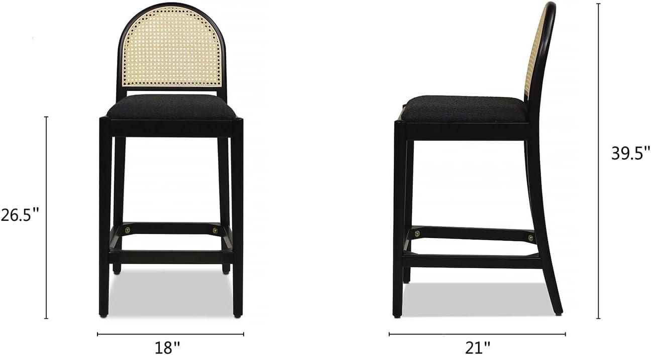 Jennifer Taylor Home Panama 26.5 Curved Back Cane Rattan Counter Stool, Set of 2, Ebony Black Boucle