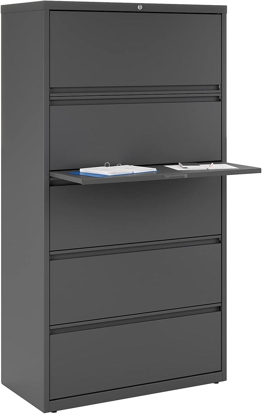 Charcoal 5-Drawer Lockable Lateral File Cabinet with Binder Storage