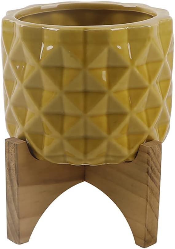 Flora Bunda CT792E-MUSTARD 5' GL MUSTARD CERAMIC DIMPLE on Wood Stand