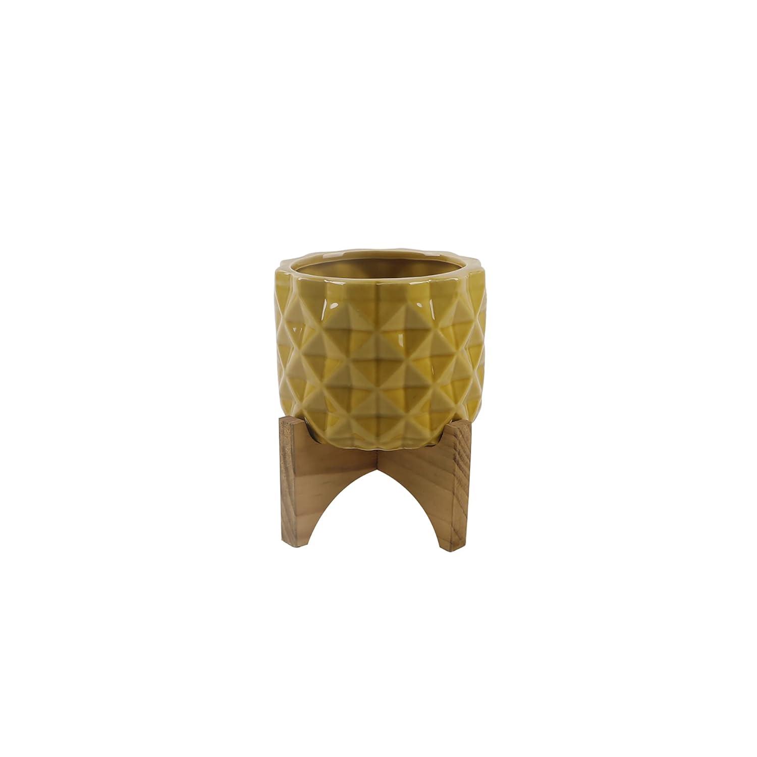 Flora Bunda CT792E-MUSTARD 5' GL MUSTARD CERAMIC DIMPLE on Wood Stand