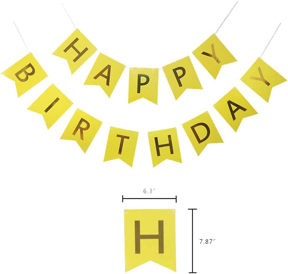 Yellow Birthday Party Decoration - 6 Hanging Fans & Birthday Banner & Decorative Circle Dot Garland & 12 Paper Tassels for Birthday Party, Baby Shower, Wedding etc.