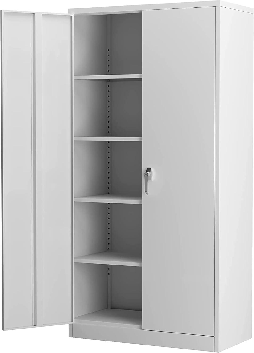 Aobabo 72 Inch Locking Storage Cabinet w/ Adjustable Shelves, Gray