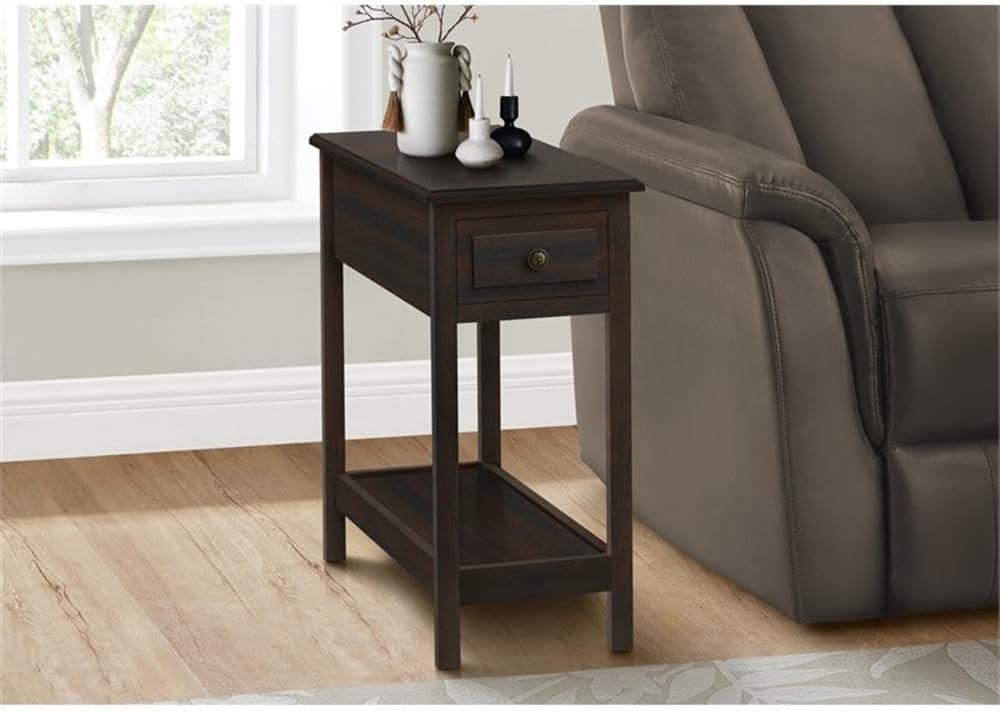 Monarch Specialties Accent Table 2 Tier End Side Table Narrow Nightstand Bedroom Storage Drawer Lamp Brown Veneer Transitional