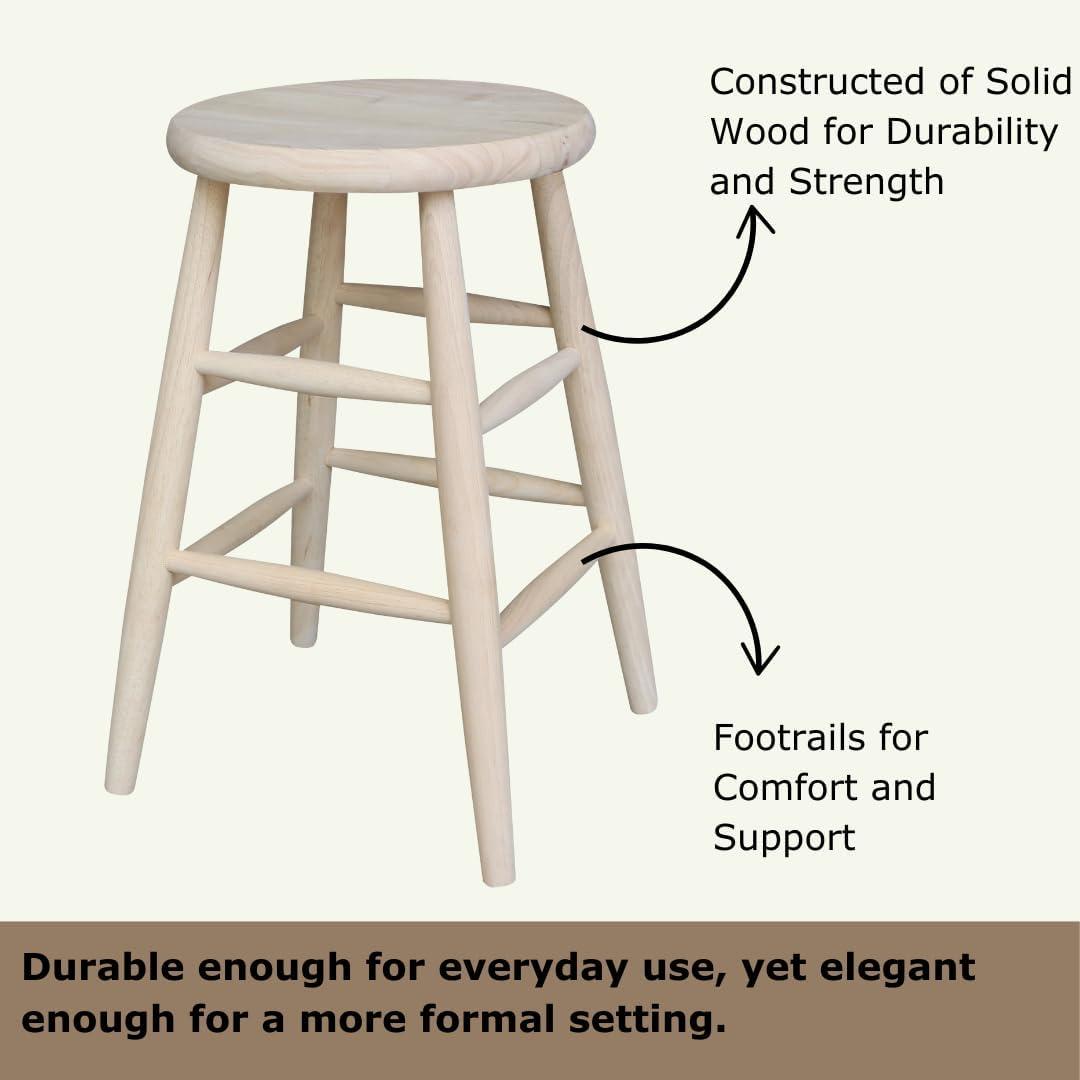 24" Scooped Seat Counter Height Barstool Unfinished - International Concepts: Solid Wood, Round, Backless