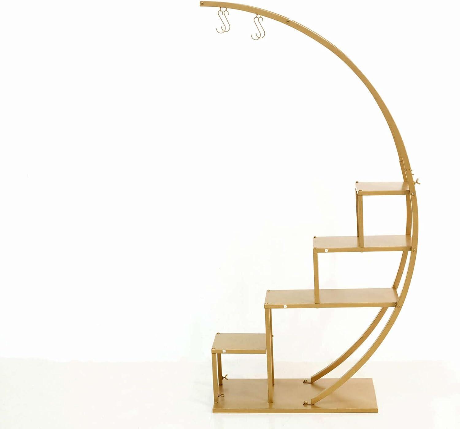 Efavormart 40.55" x 14.17" x 3.94" 4-Tier Gold Metal Half Moon Plant Stand