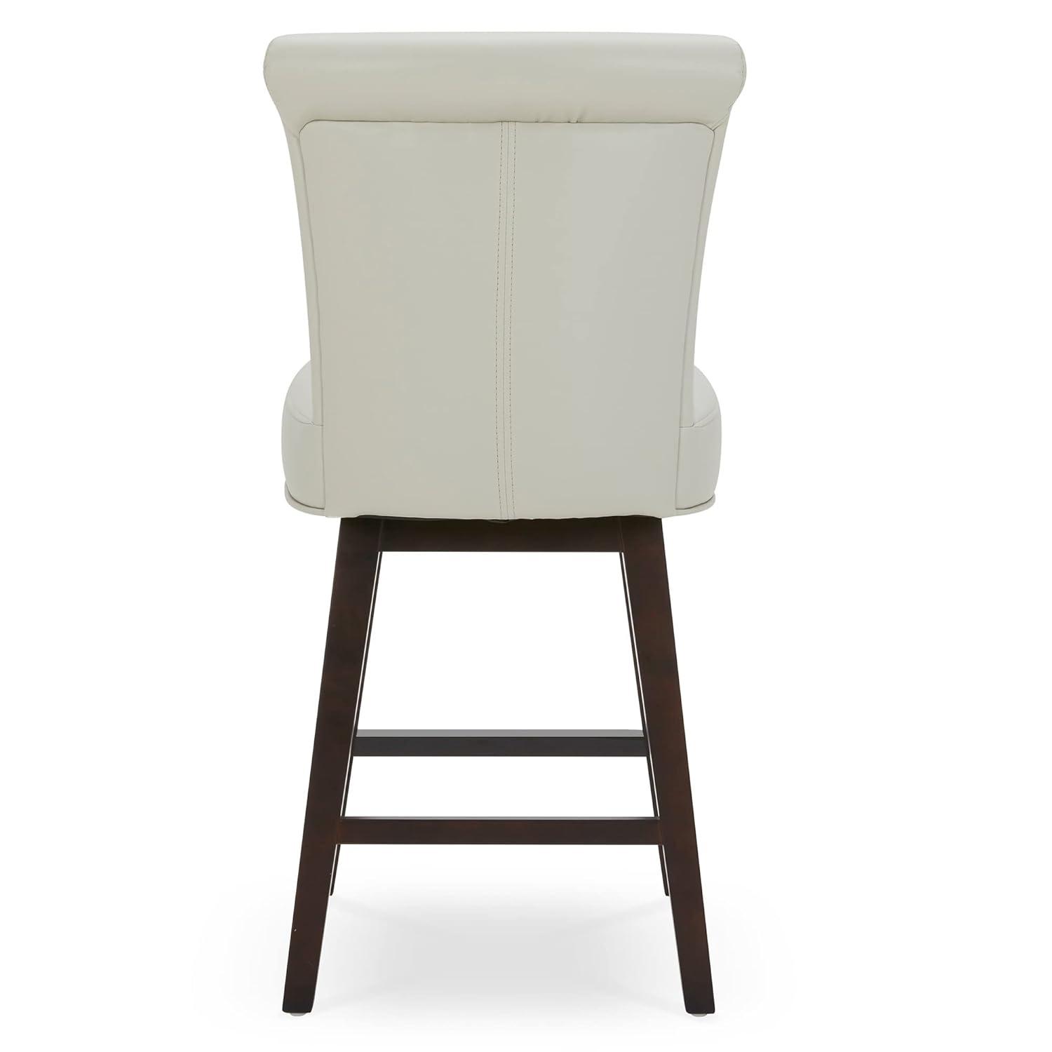 CHITA 26 in Upholstered Swivel Counter Bar Stools with Back&Wood Legs Set of 2, Faux Leather in Creamy Gray