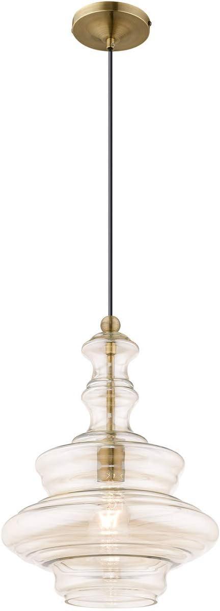 Livex Lighting Art Glass 1 - Light Pendant in  Antique Brass