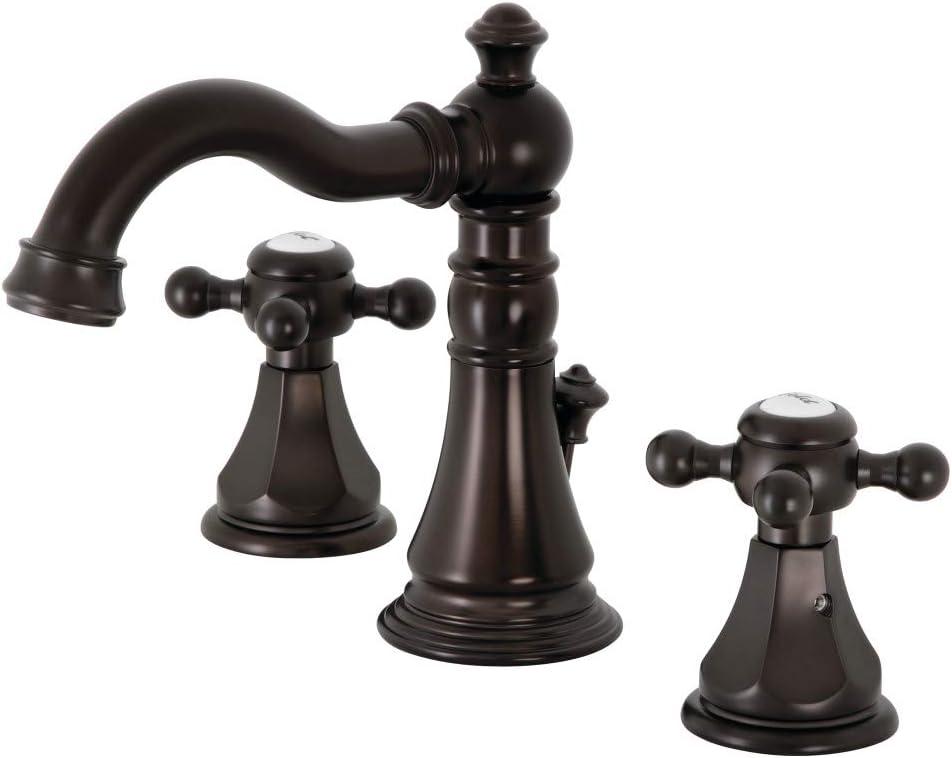 Kingston Brass American Classic Two-Handle 3-Hole Deck Mount Widespread Bathroom Faucet with Pop-Up Drain