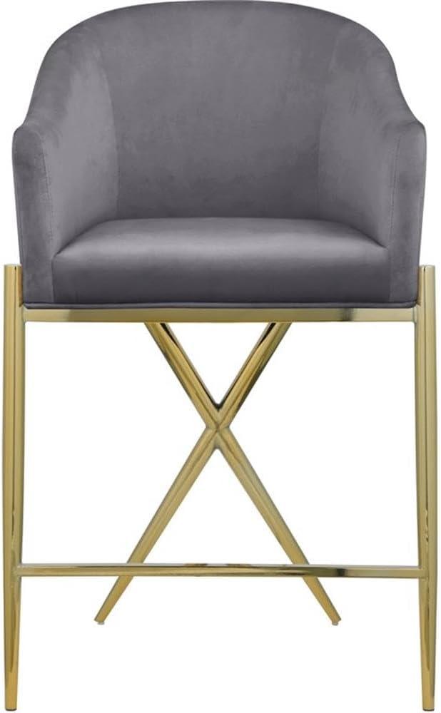 Meridian Furniture Xavier Gray Velvet Counter Stool with Gold Metal Legs