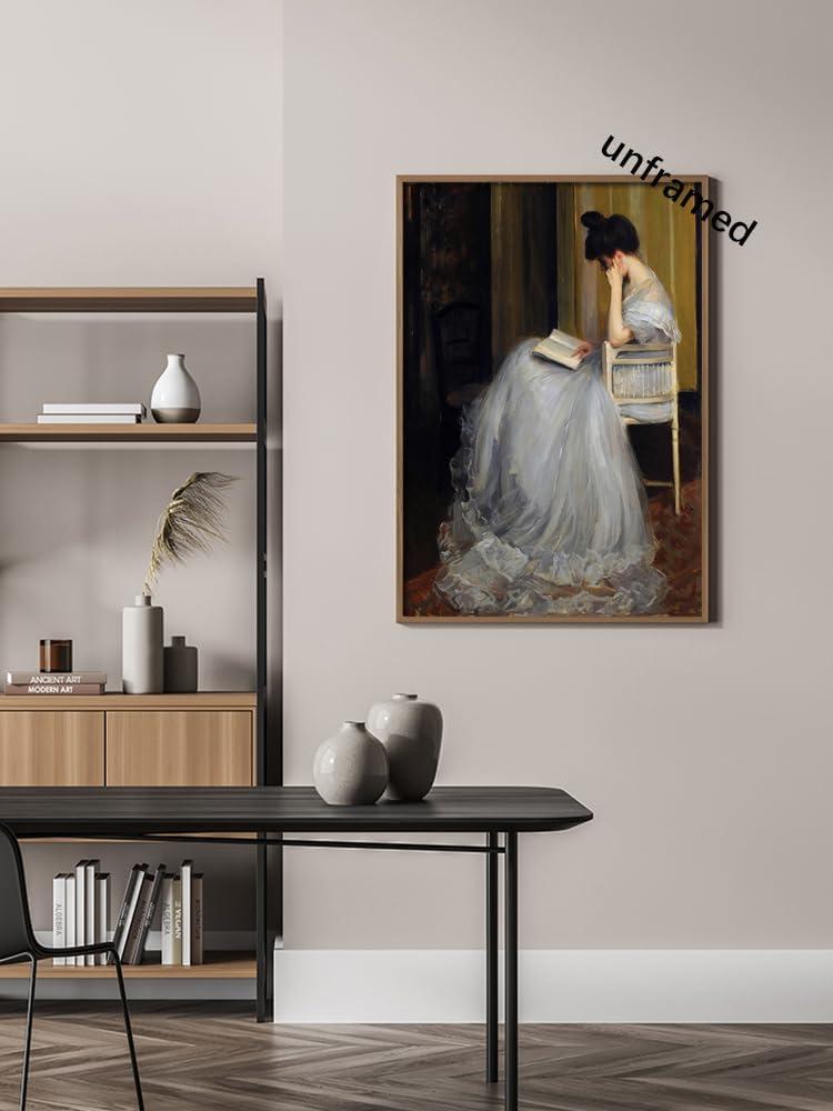 uoyien Vintage French Canvas Wall Art Famous Artwork Woman Reading Portrait Oil Painting Dark Academia Aesthetic Print 19th Century Antique Poster Retro Gallery Home Decor16x24in Unframed