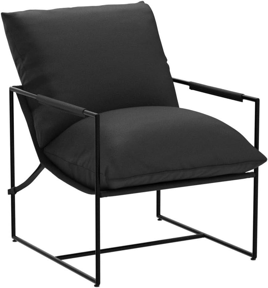 Mid Century Modern Accent Chair, Metal Framed Armchair, Sling Accent Chair with Microfiber Fabric Upholstery for Living Room Bedroom Home Office, Minimalist Style(Black)