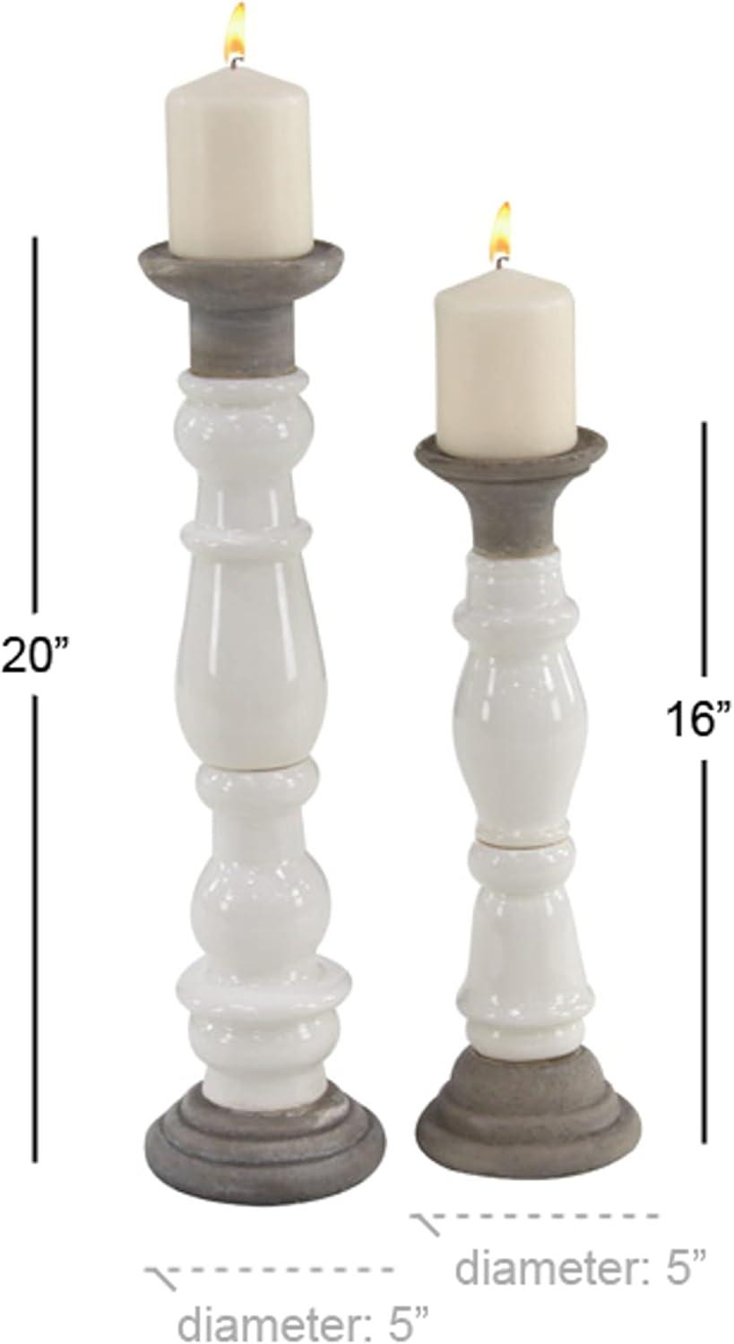 Elegant Rustic White Ceramic Baluster Candlestick Pair, 20" Height