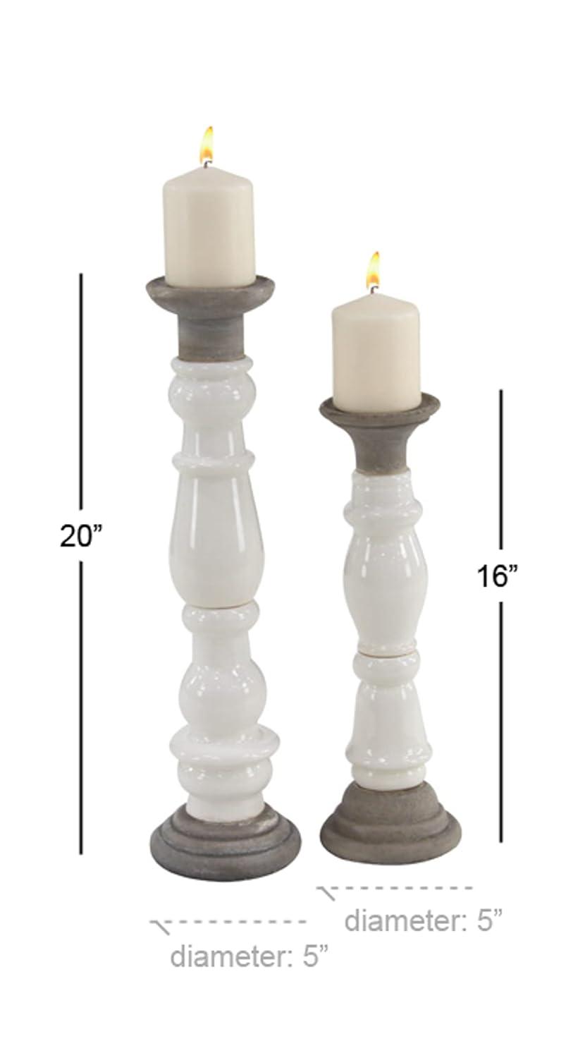 DecMode 16", 20"H Country Candlestick, White, 2 - Pieces