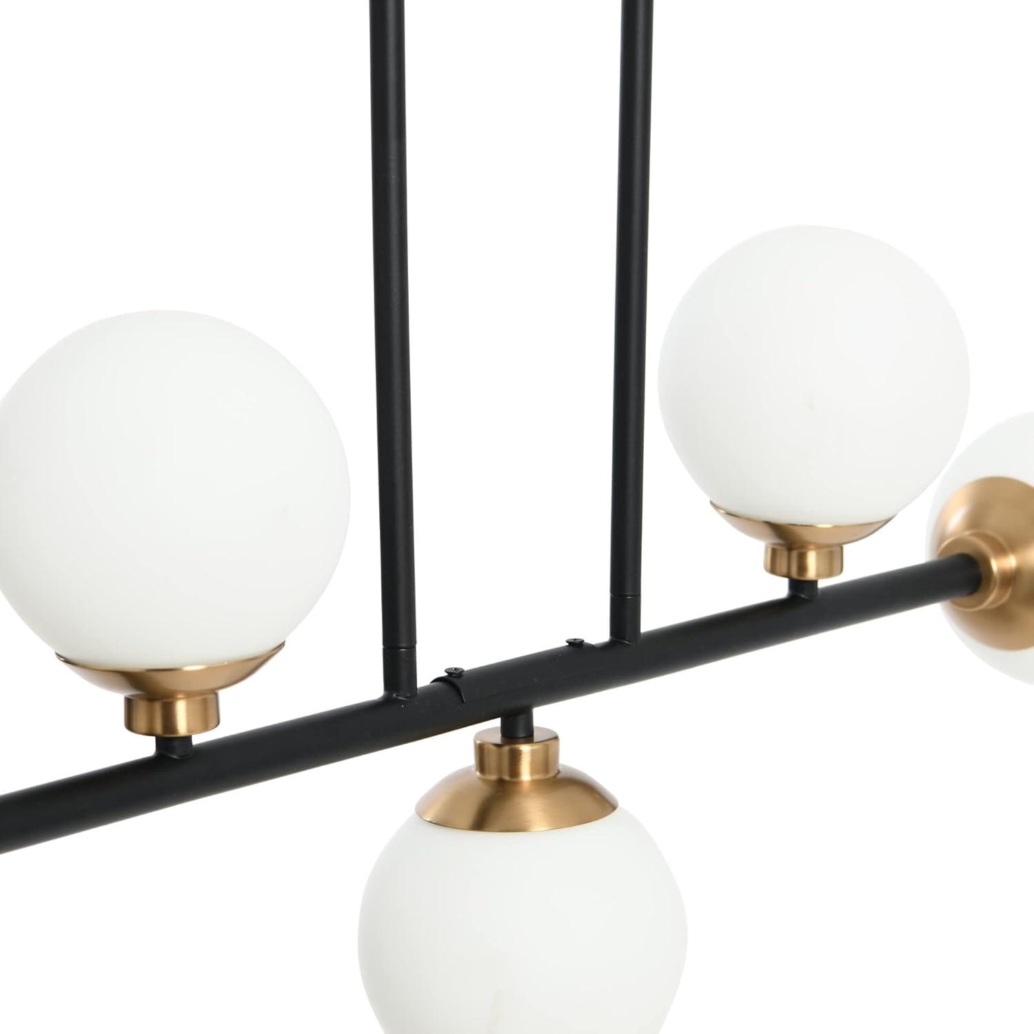 Matte Black Metal and Frosted Glass 5-Light Linear Chandelier