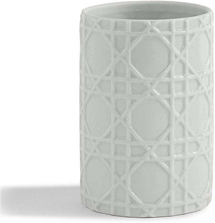 White Embossed Porcelain Rattan Bathroom Waste Bin