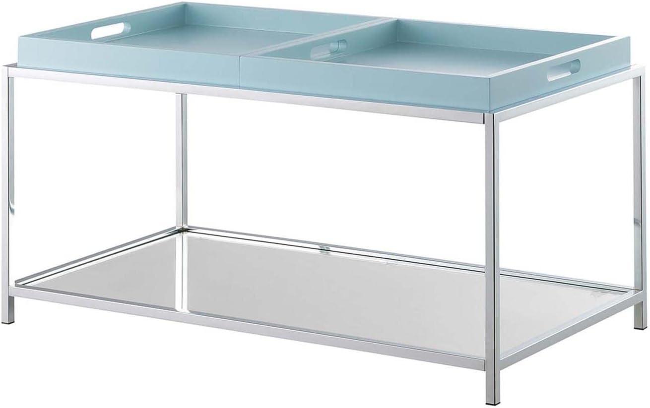 Convenience Concepts Palm Beach Coffee Table with Shelf and Removable Trays, Sea Foam Blue