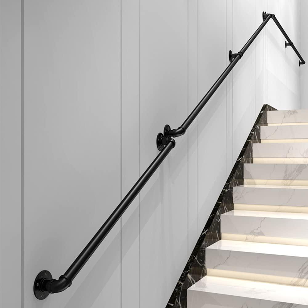 Willstar 4FT Industrial Staircase Handrail Non-Slip Pipe Bar Foot Rail Wall Mount Stair Rail Vintage Grab Bar for Steps Black Iron Pipe Handrail for Outdoor Indoor Stairs Loft Porch Hand Rail (4ft)
