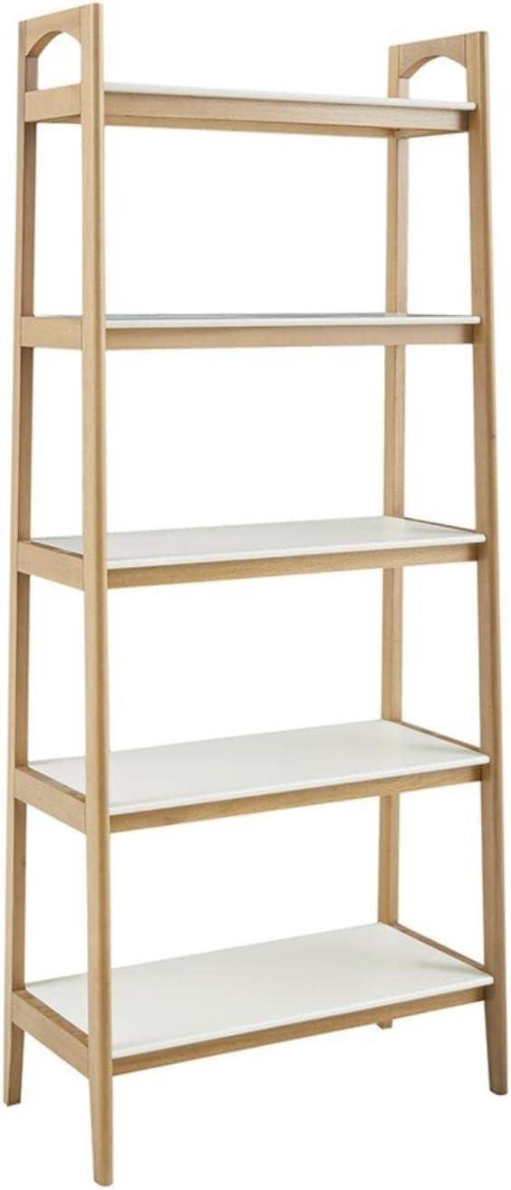 Parker Mid-Century Solid Wood and MDF Ladder Bookcase in Off-White/Natural