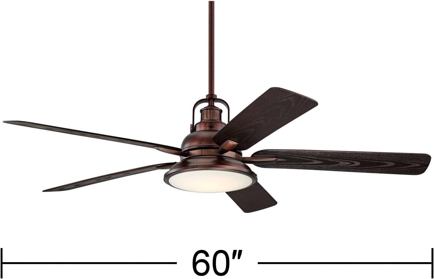 Casa Vieja 60" Wind and Sea Farmhouse Rustic Indoor Outdoor Ceiling Fan 5 Blade LED Light Remote Control Oil Rubbed Bronze Finish Bedroom Patio