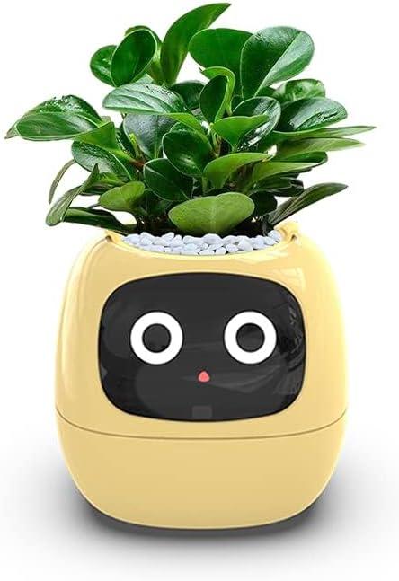 SENIURIS Ai Smart Planter, Intelligent Multiple Pets Like Expressions Flowerpots with Sensors, Smart AI Chips Make Rasising Plants Easy and Fun for Living Room. (Yellow)