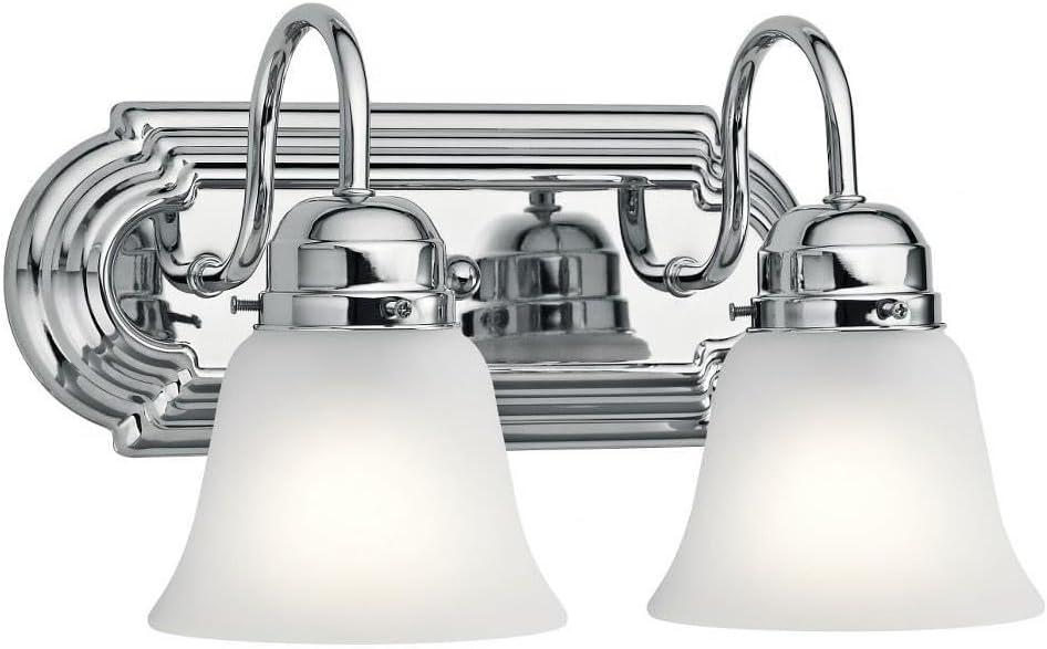 Chrome Curved Wall Mount Bathroom Vanity Light with Frosted Glass Bell Shades