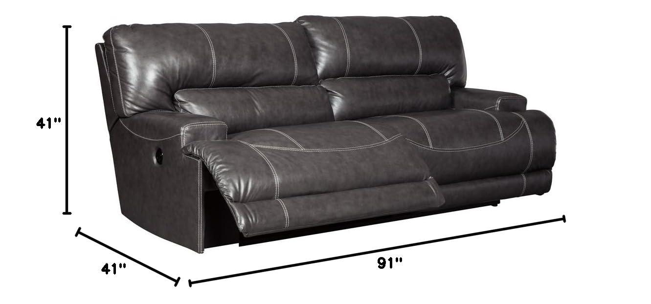 Signature Design by Ashley McCaskill Leather Power Reclining Sofa in Gray
