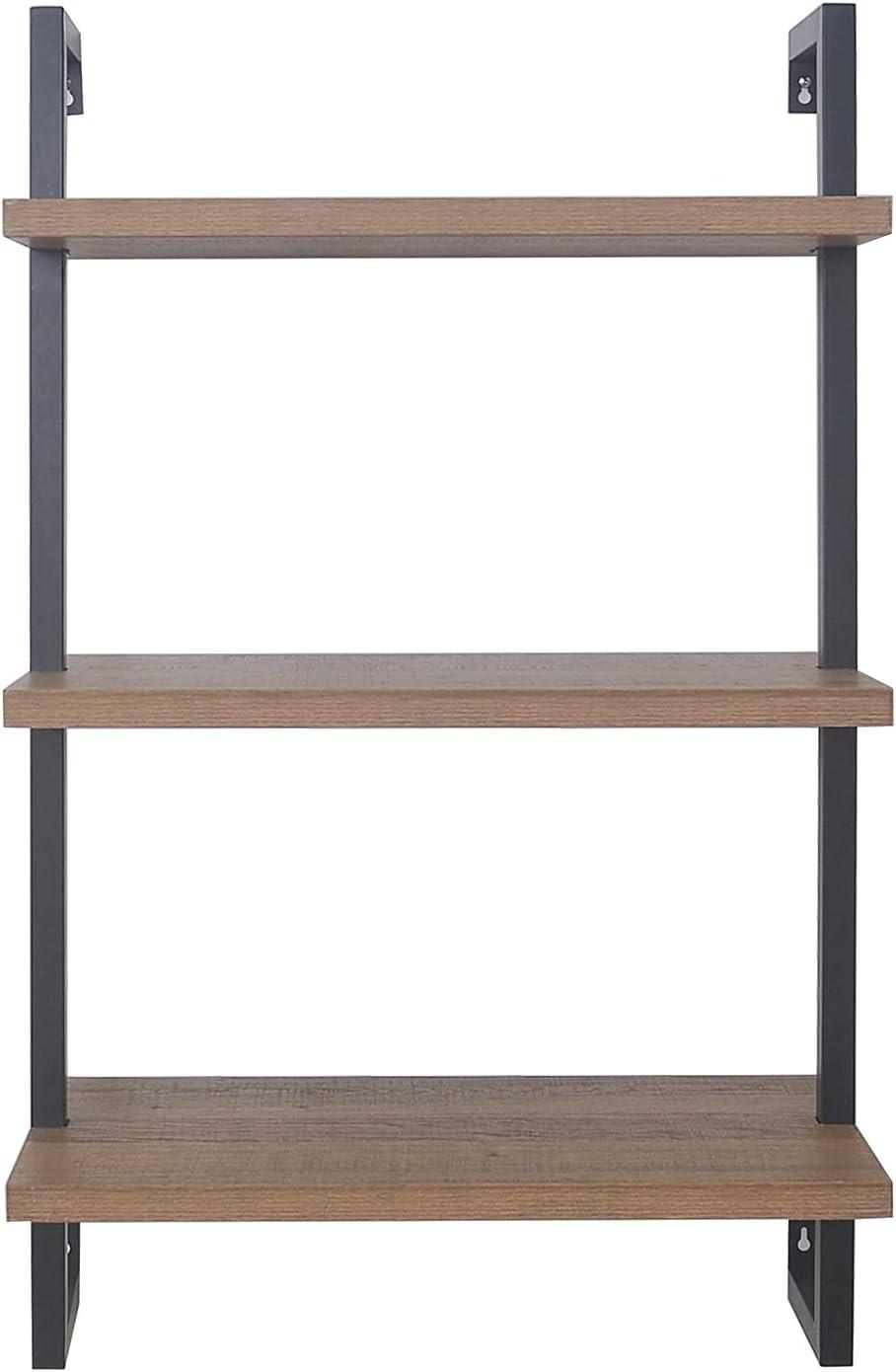 Theo 3-Shelf Rustic Oak and Black Industrial Bookcase