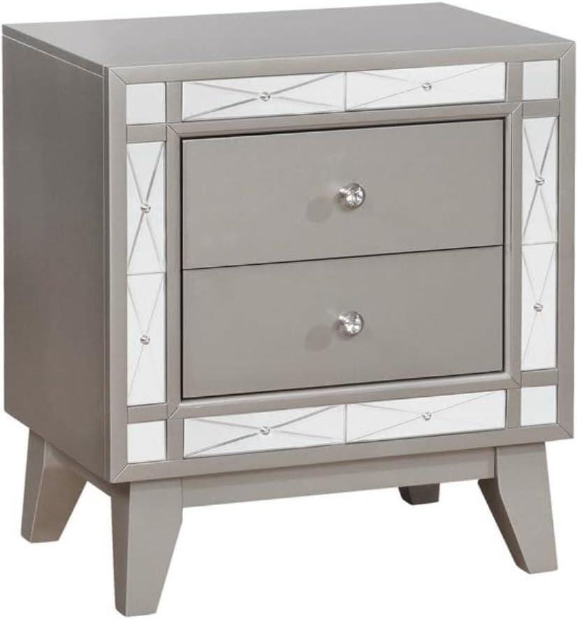 Leighton Metallic Mercury 2-Drawer Nightstand with Mirrored Accents