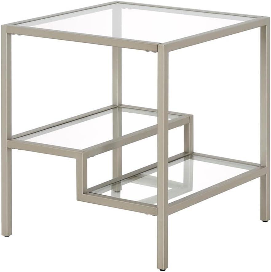 Evelyn&Zoe Lovett 20" Wide Square Side Table, Satin Nickel